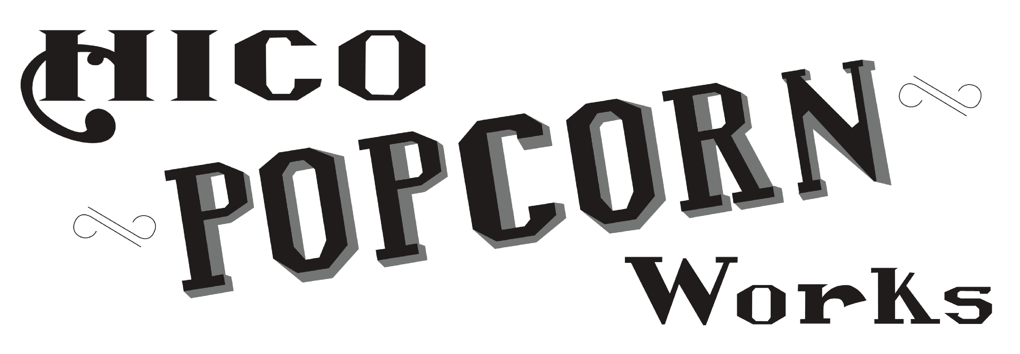 Hico Popcorn Works Logo - white